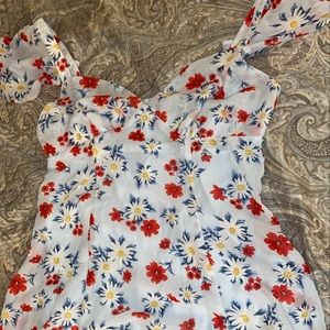 Blue and red flower off the shoulder dress
